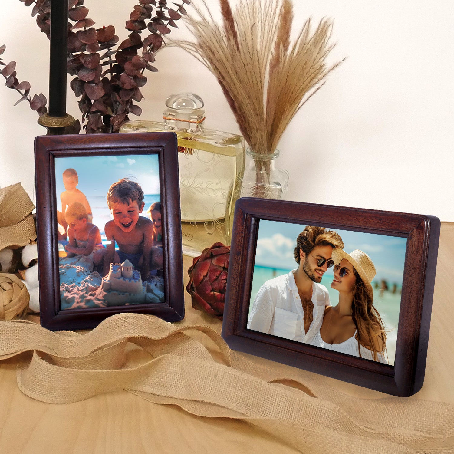 Dark Brown Wood Picture Frame - Available for Standing or Hanging