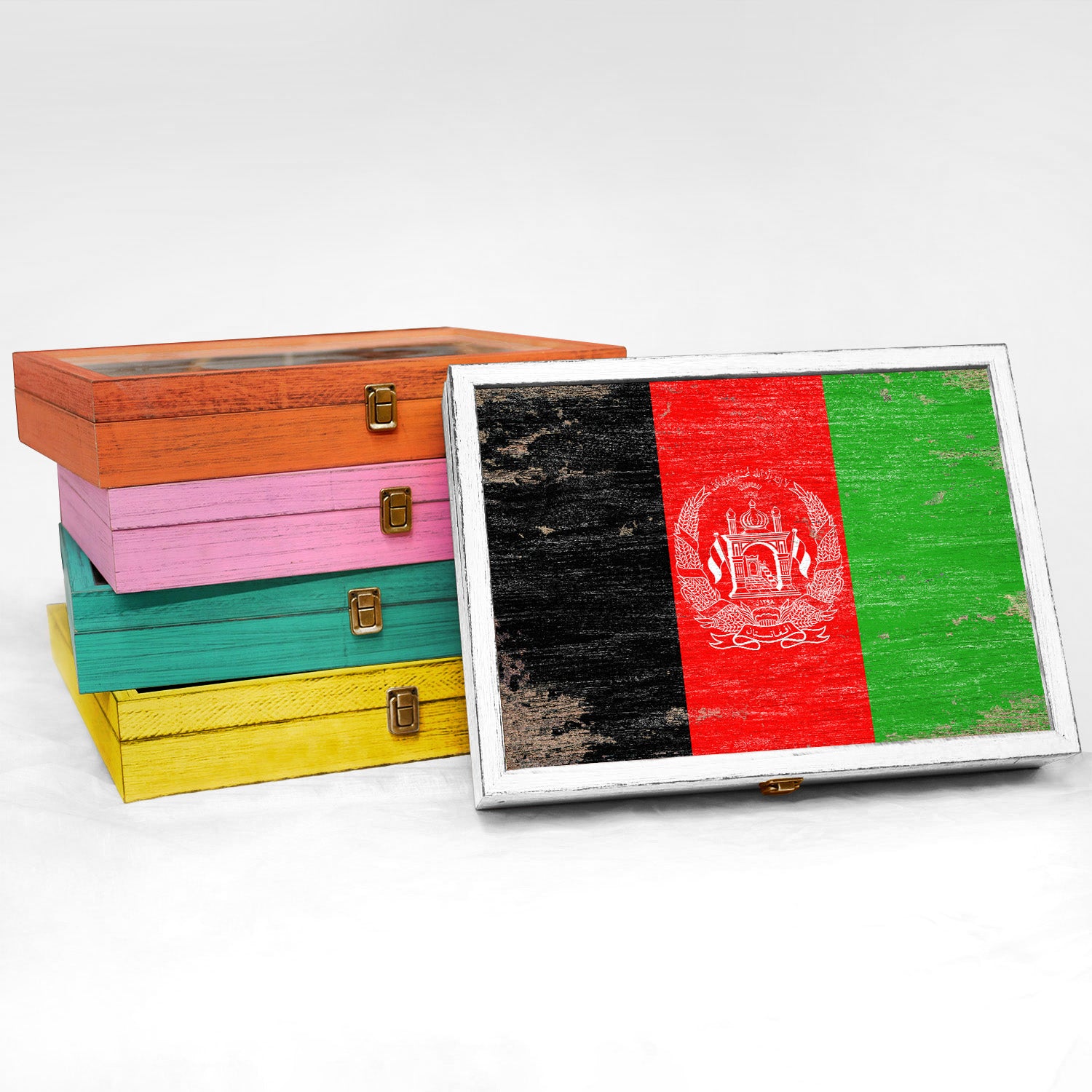 Afghanistan Wood Flag Frame Keepsake Box