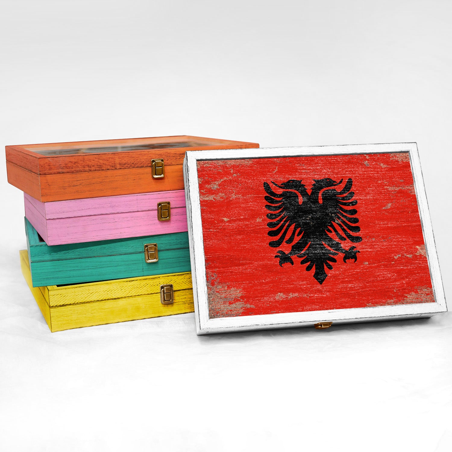 Albania Wood Flag Frame Keepsake Box