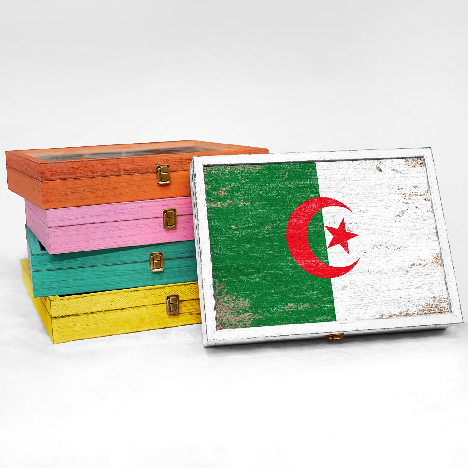 Algeria Wood Flag Frame Keepsake Box