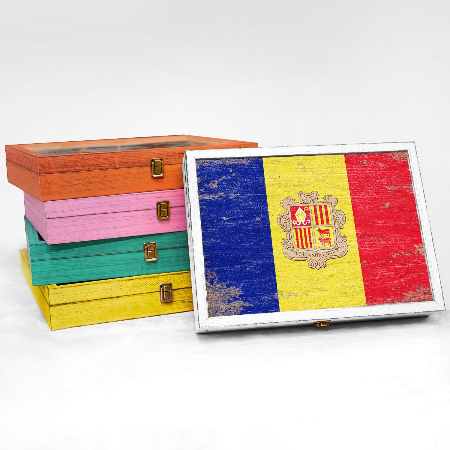 Andorra Wood Flag Frame Keepsake Box