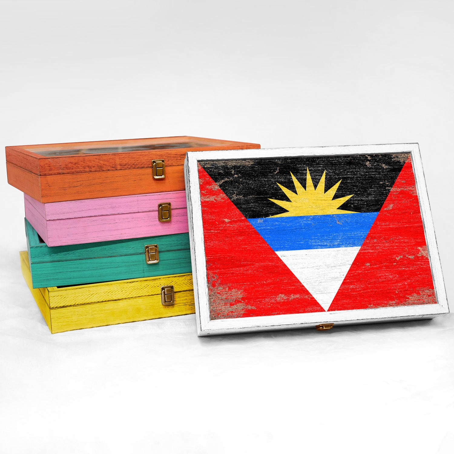 Antigua and Barbuda Wood Flag Frame Keepsake Box