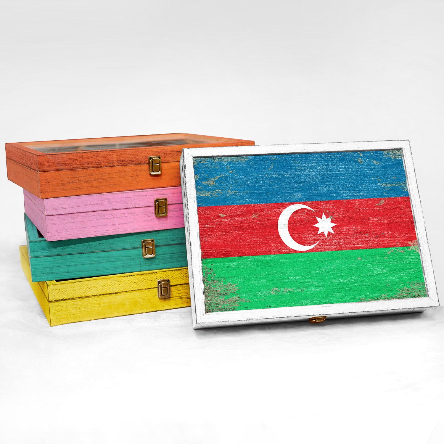 Azerbaijan Wood Flag Frame Keepsake Box