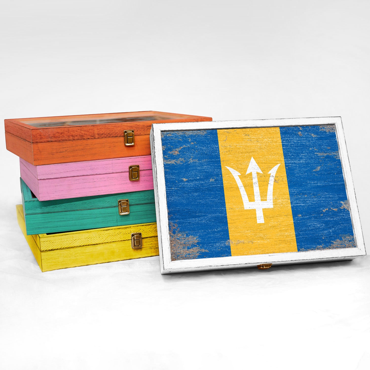 Barbados Wood Flag Frame Keepsake Box