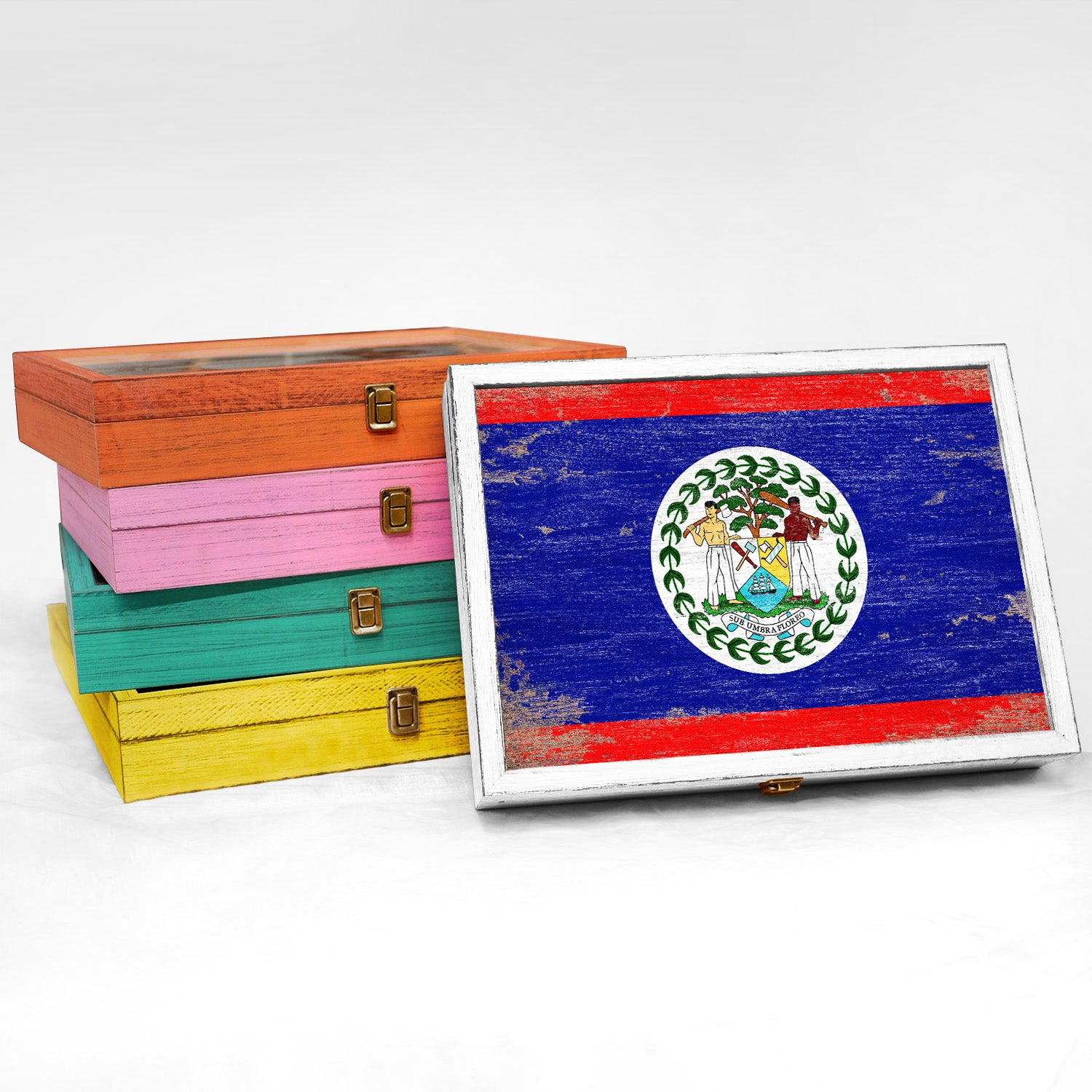 Belize Wood Flag Frame Keepsake Box