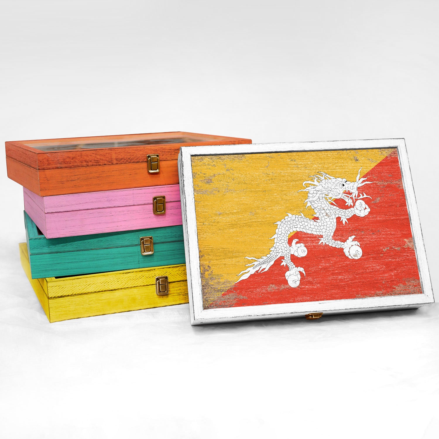 Bhutan Wood Flag Frame Keepsake Box