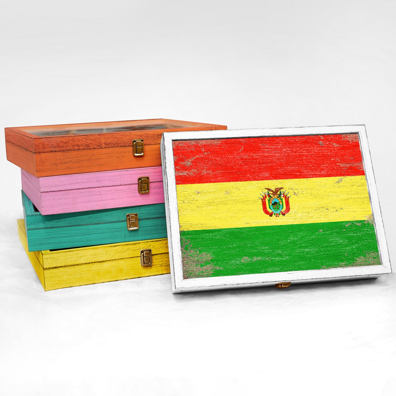 Bolivia Wood Flag Frame Keepsake Box