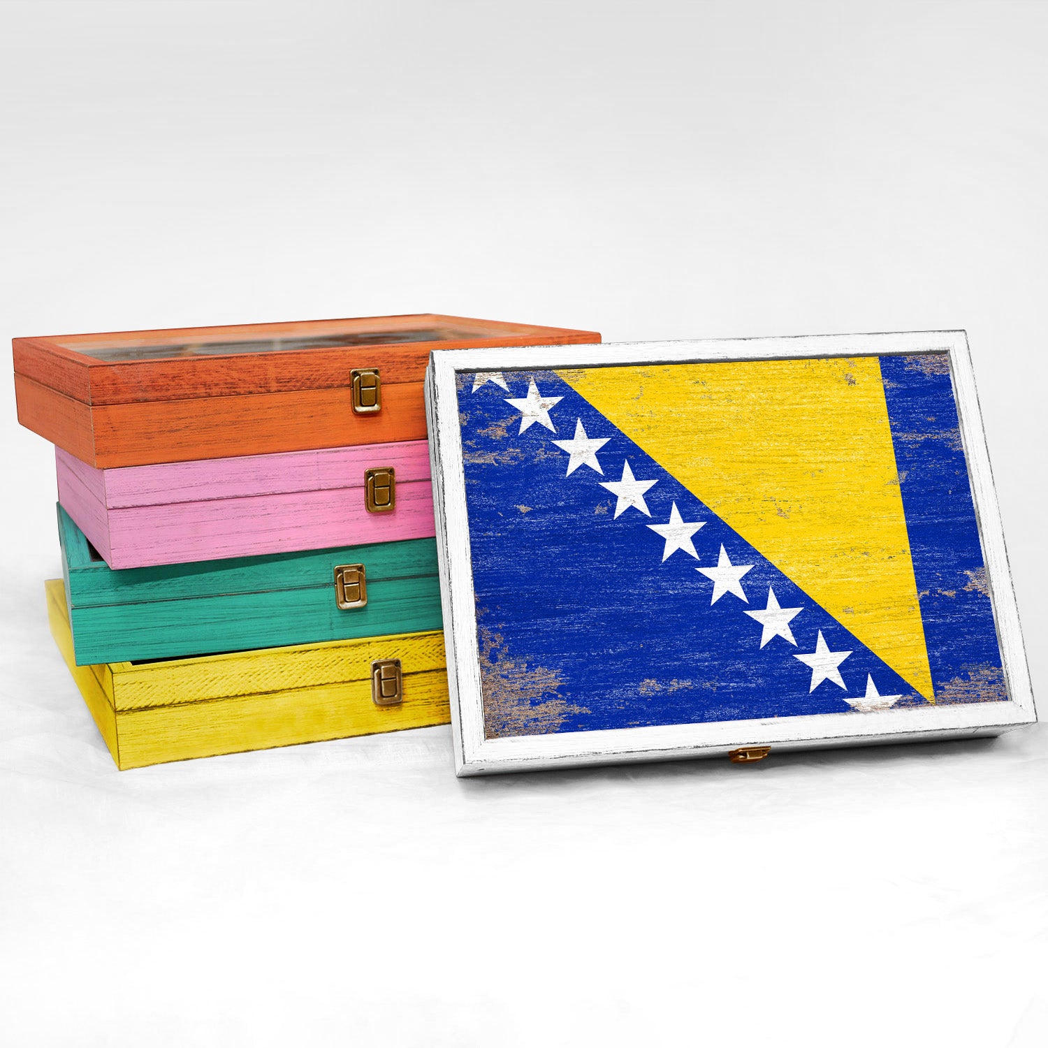 Bosnia Wood Flag Frame Keepsake Box