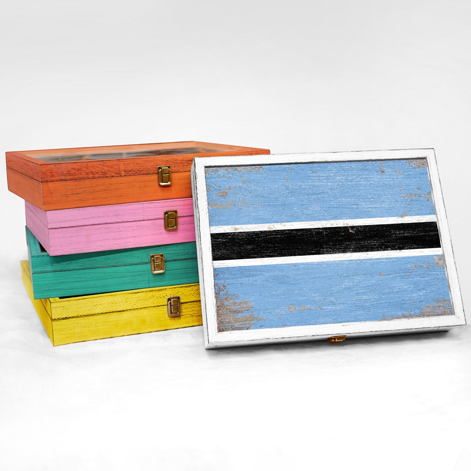 Botswana Wood Flag Frame Keepsake Box