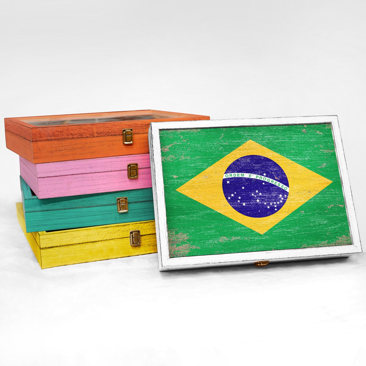 Brazil Wood Flag Frame Keepsake Box