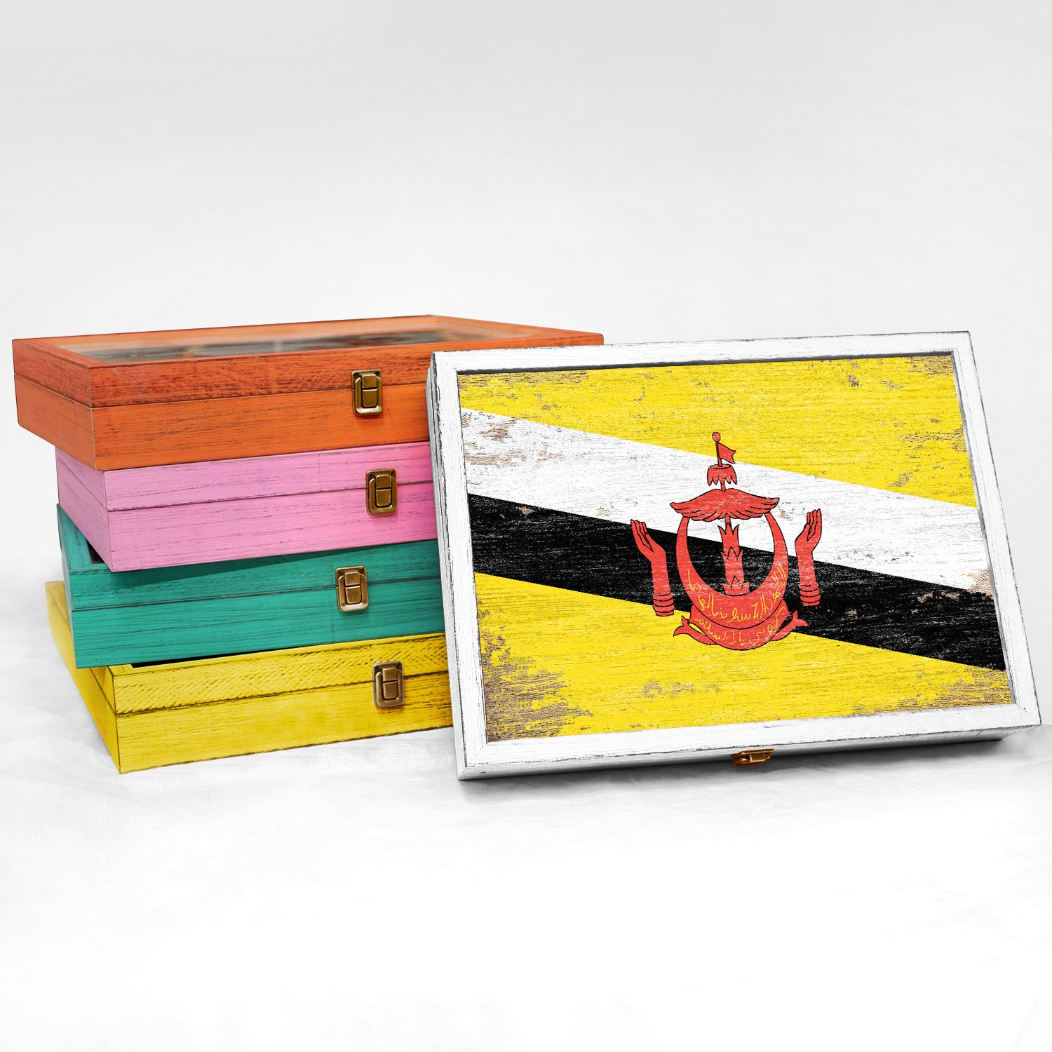 Brunei Wood Flag Frame Keepsake Box