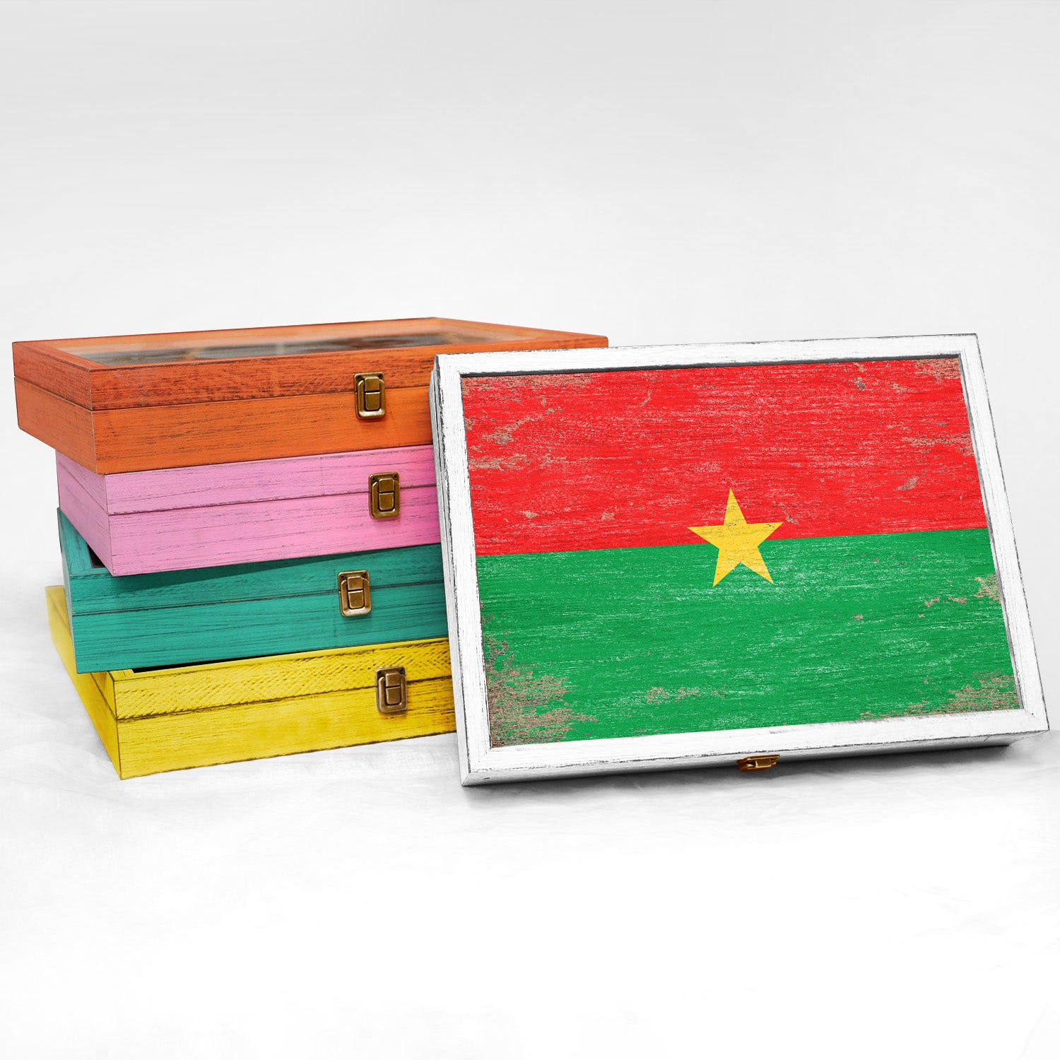 Burkina Wood Flag Frame Keepsake Box