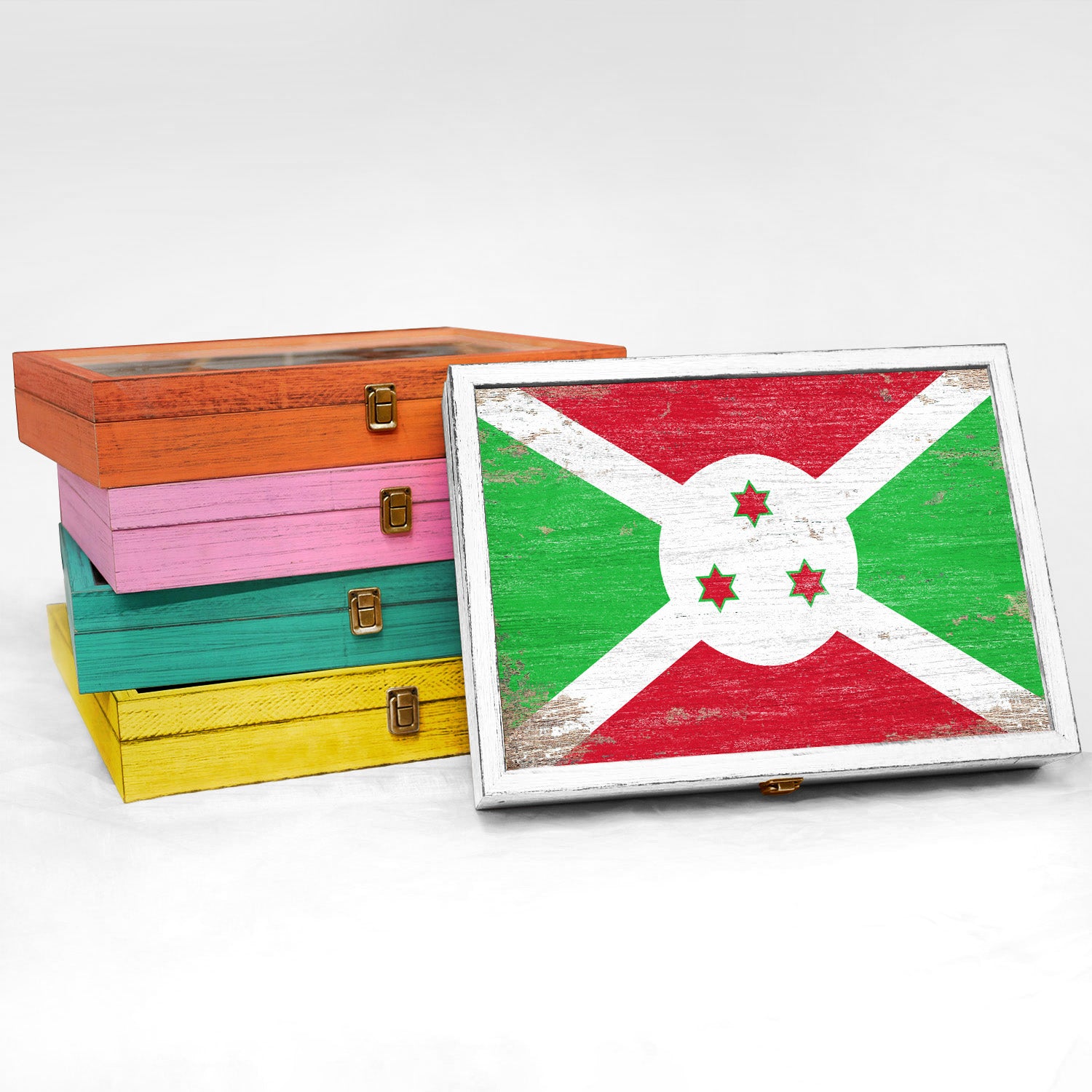 Burundi Wood Flag Frame Keepsake Box