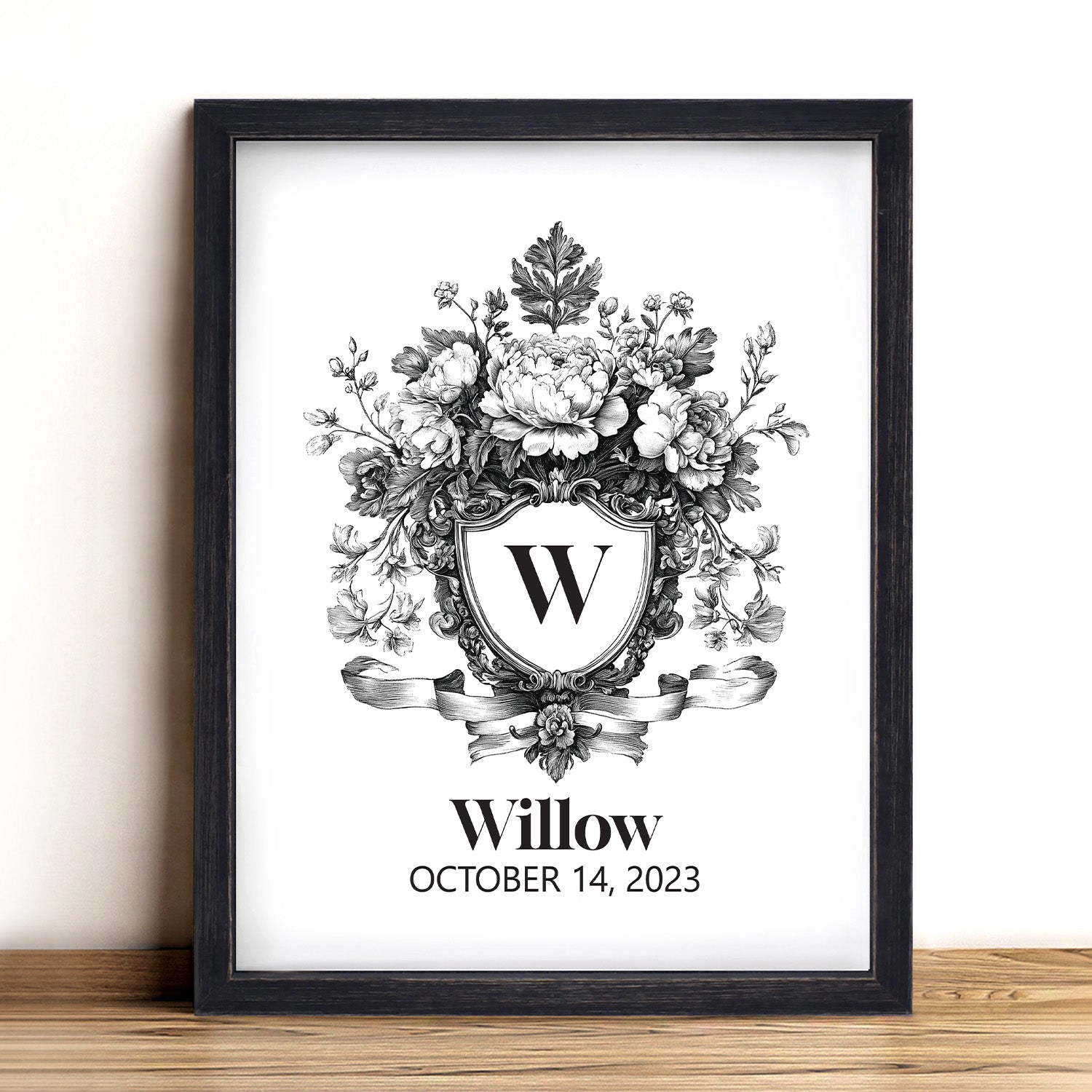 Floral Custom Name Sign Framed Wall Art