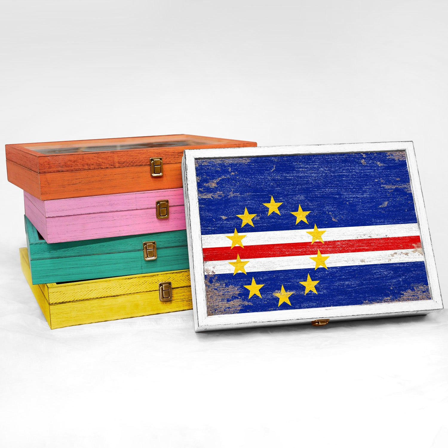 Cabo Verde Wood Flag Frame Keepsake Box