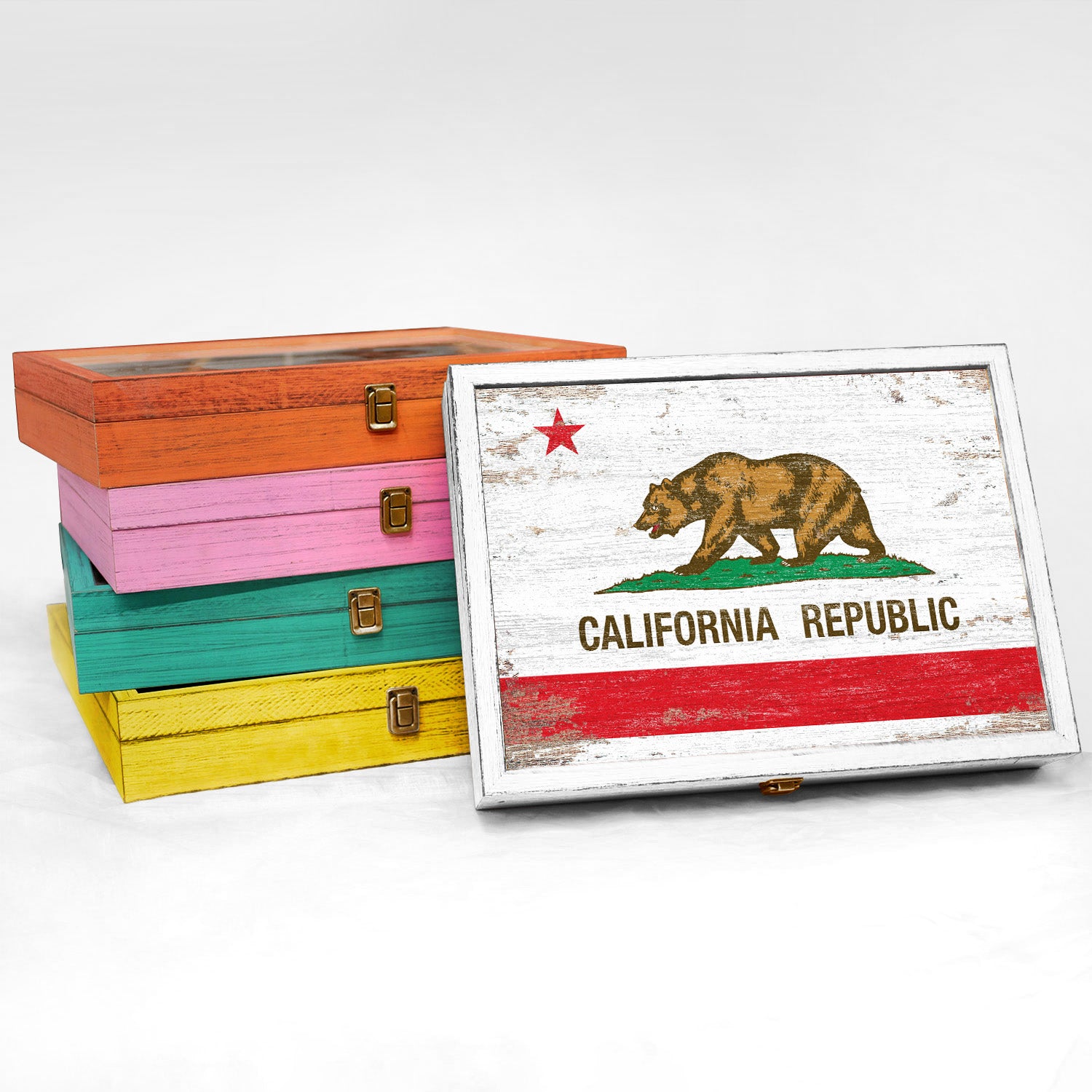 California State Wood Flag Frame Keepsake Box