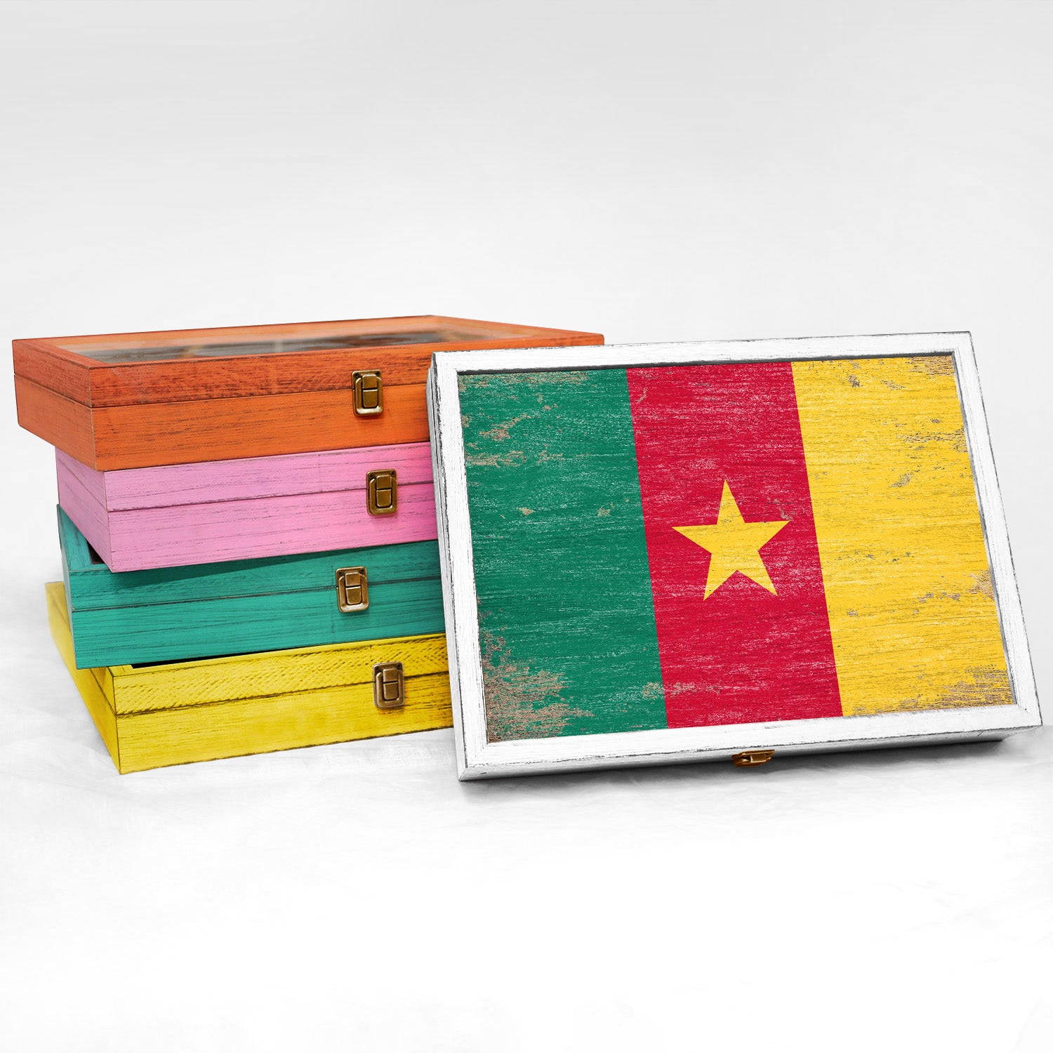 Cameroon Wood Flag Frame Keepsake Box