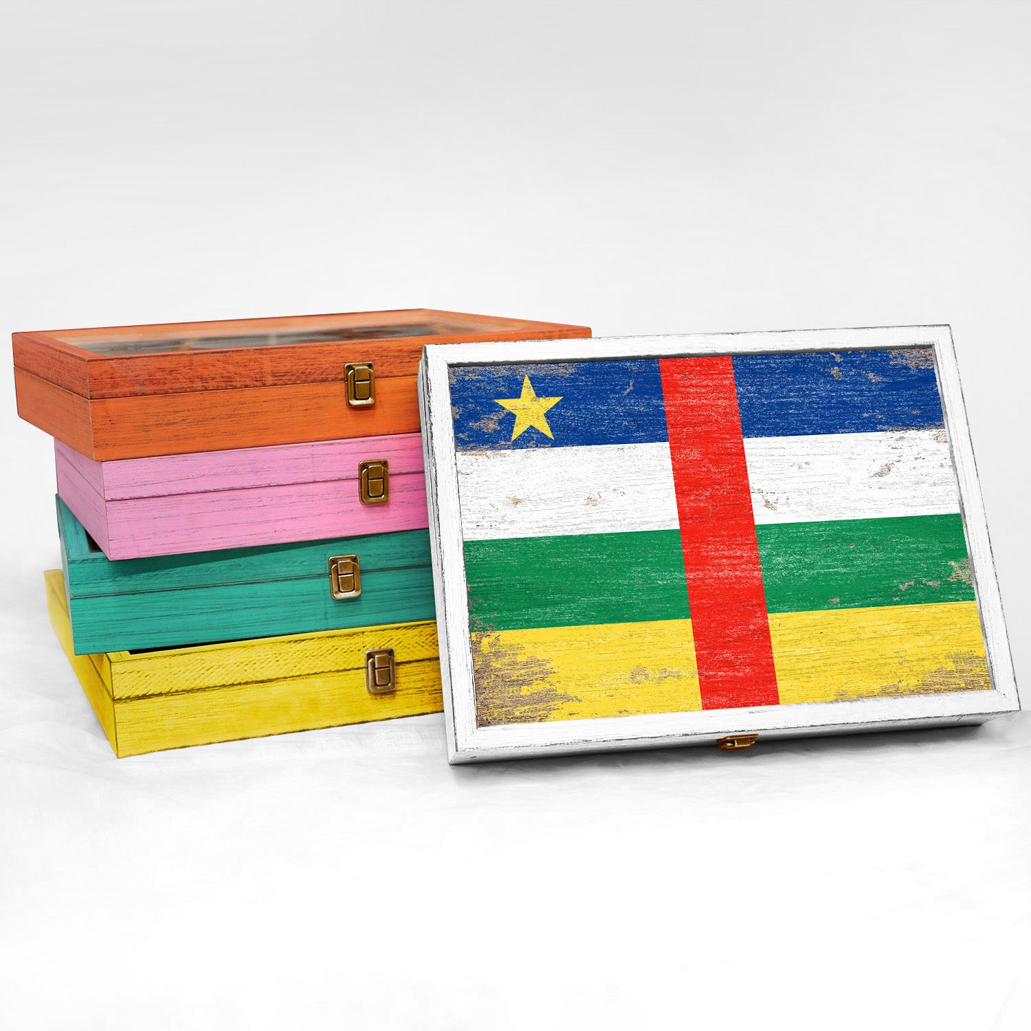 Central African Republic Wood Flag Frame Keepsake Box