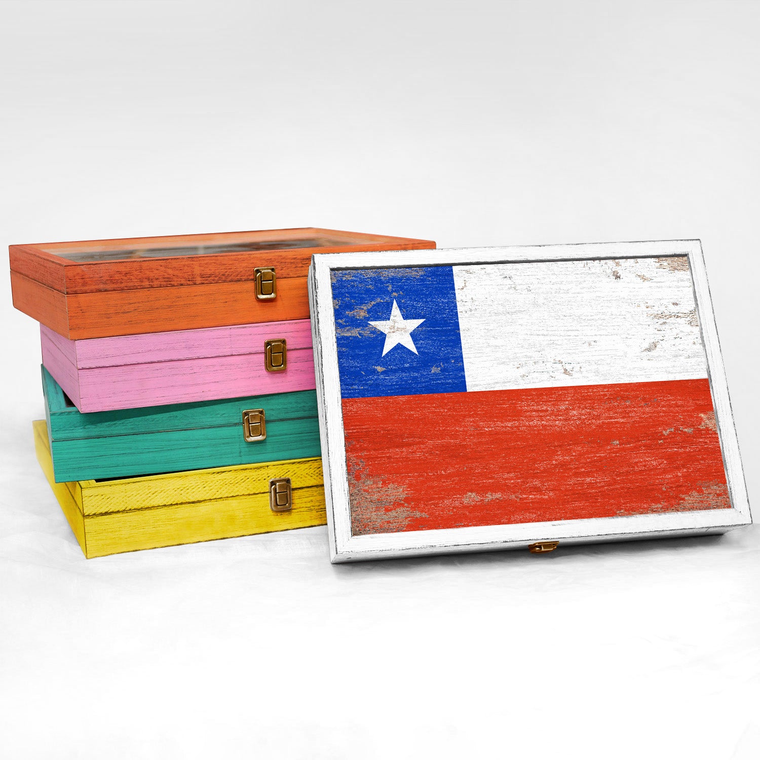 Chile Wood Flag Frame Keepsake Box