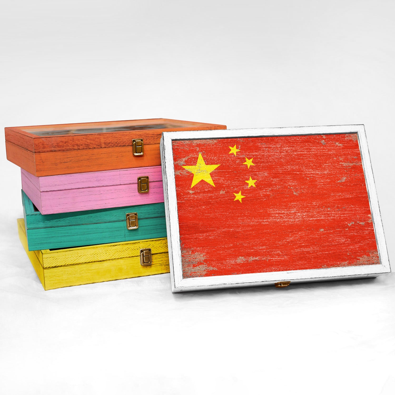 China Wood Flag Frame Keepsake Box