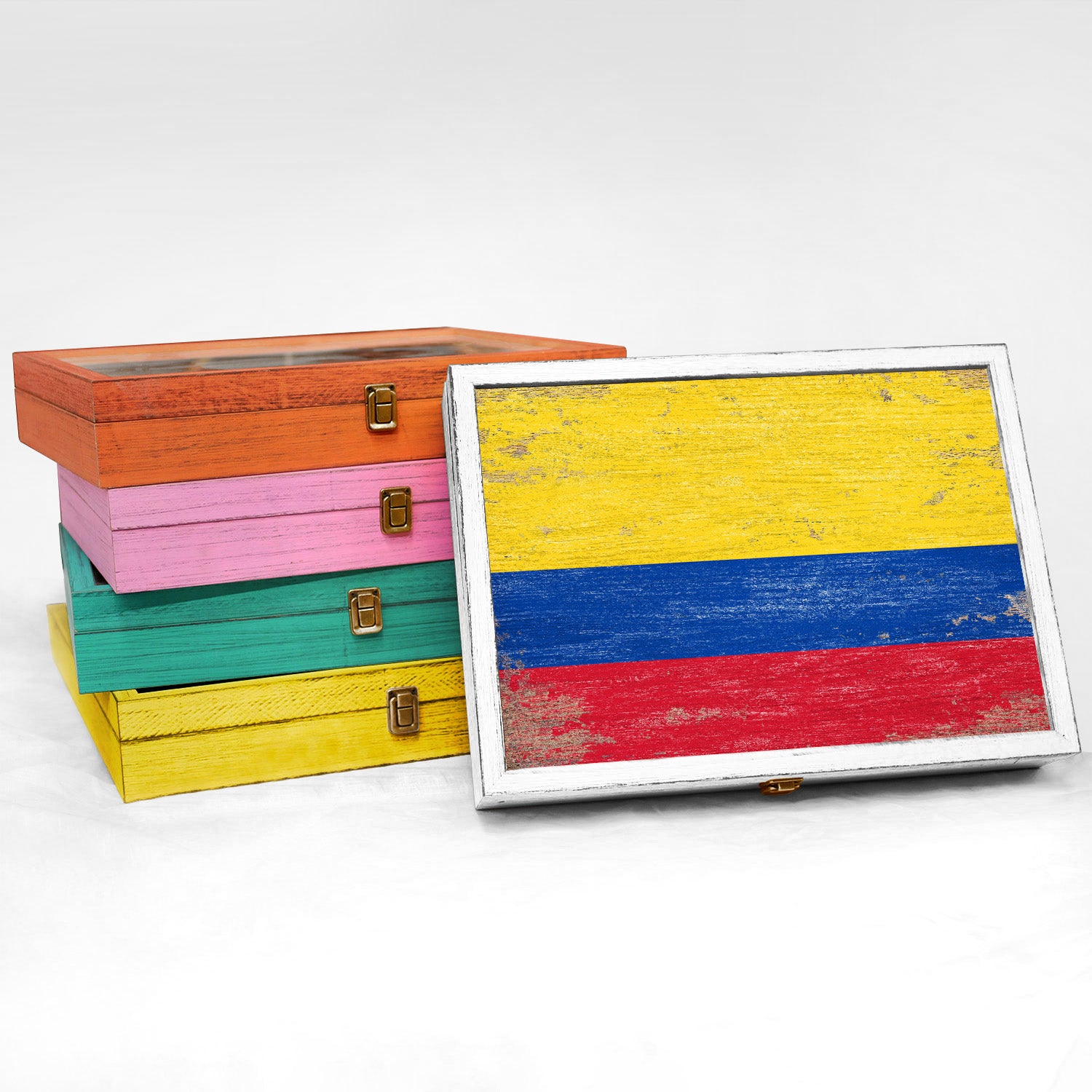 Colombia Wood Flag Keepsake Box