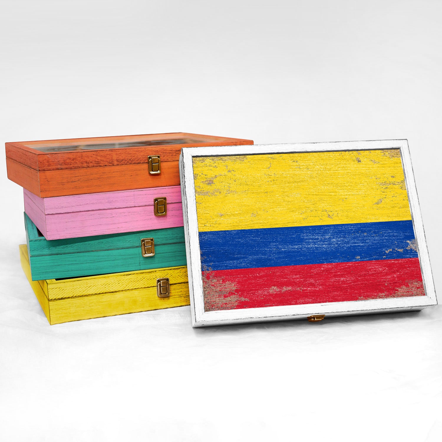 Colombia Wood Flag Frame Keepsake Box