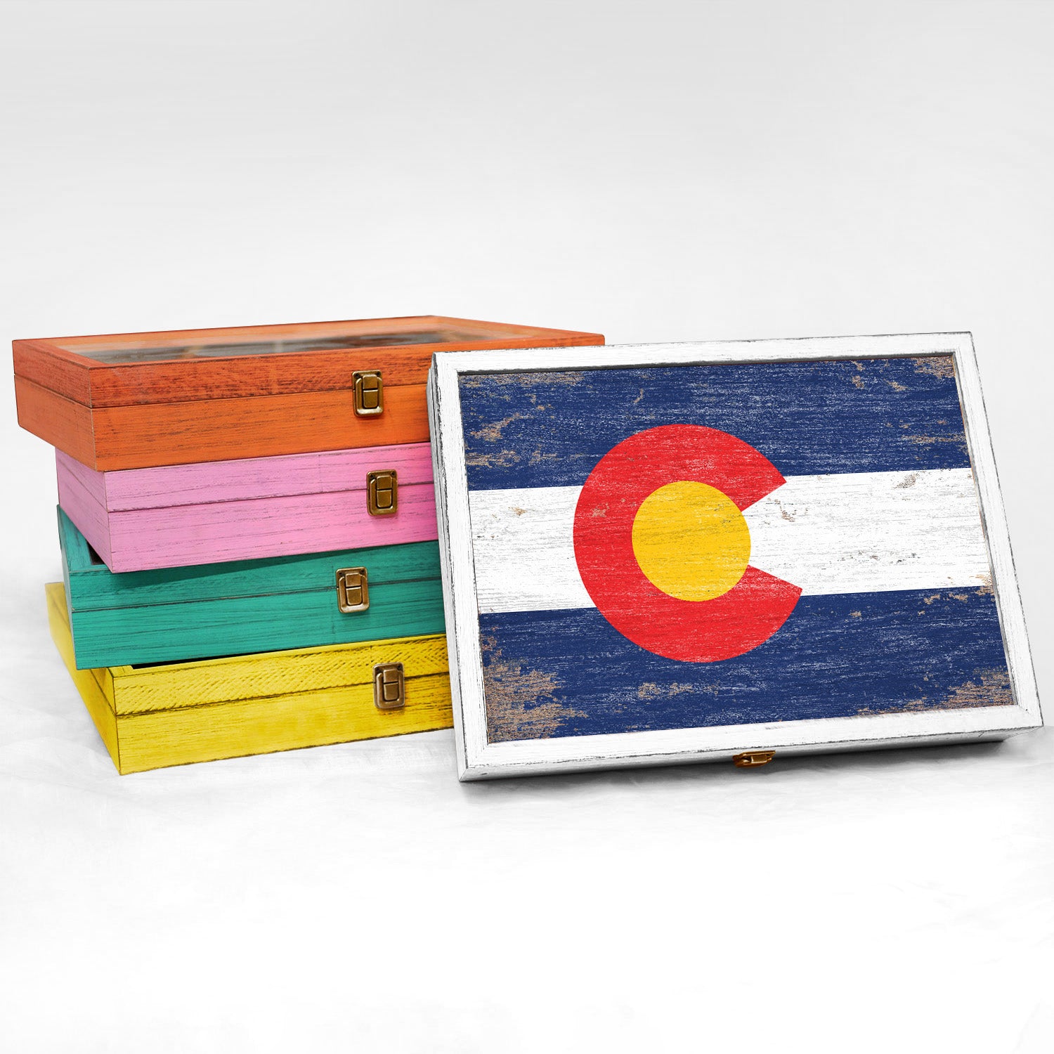 Colorado State Wood Flag Frame Keepsake Box