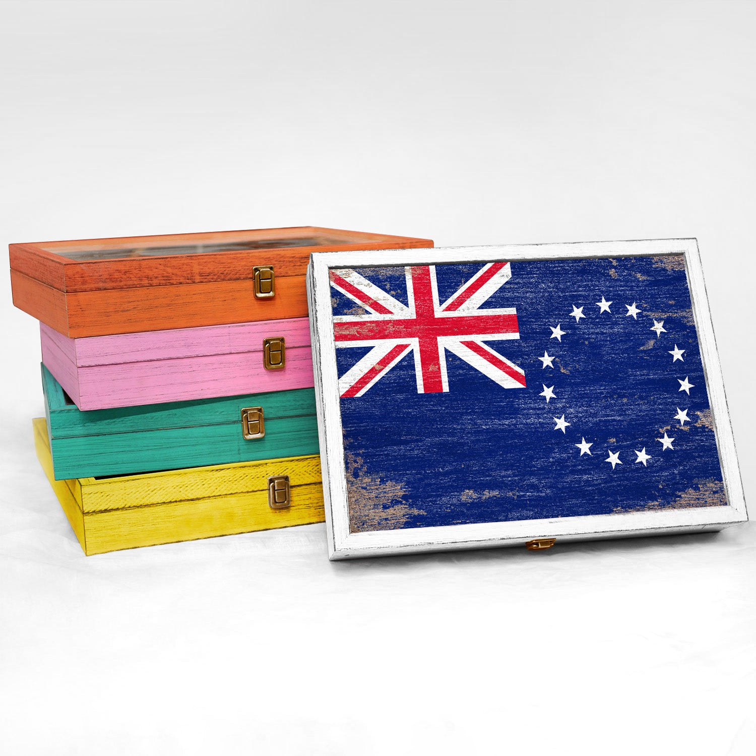 Cook Islands Wood Flag Frame Keepsake Box