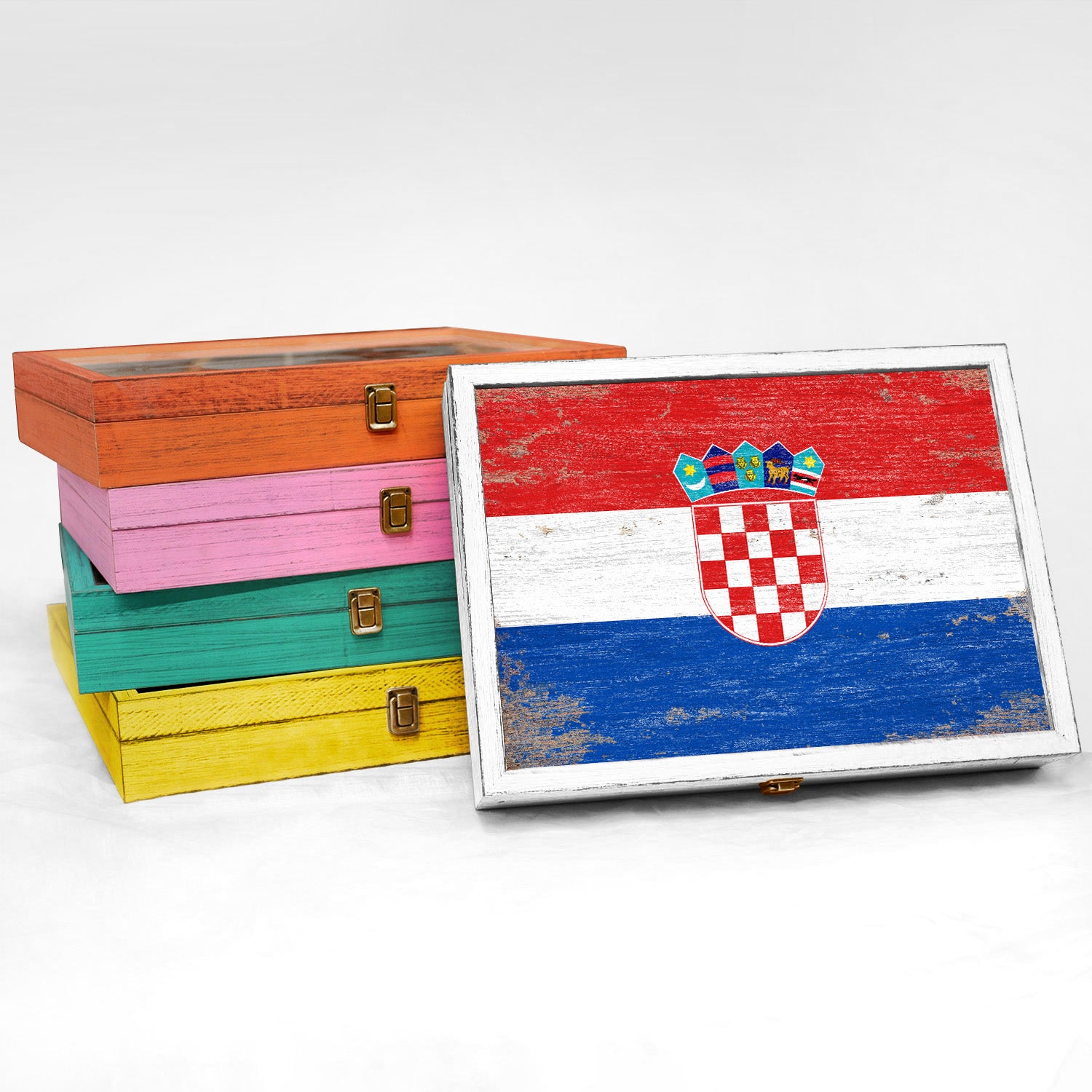 Croatia Wood Flag Frame Keepsake Box