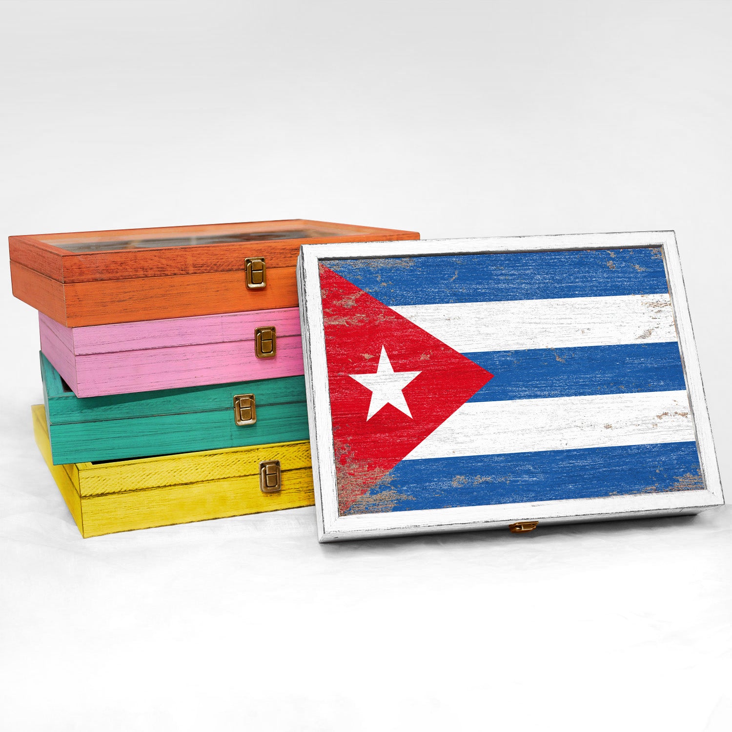 Cuba Wood Flag Frame Keepsake Box