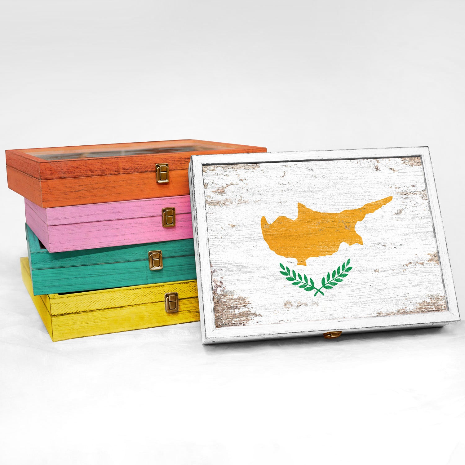 Cyprus Wood Flag Frame Keepsake Box