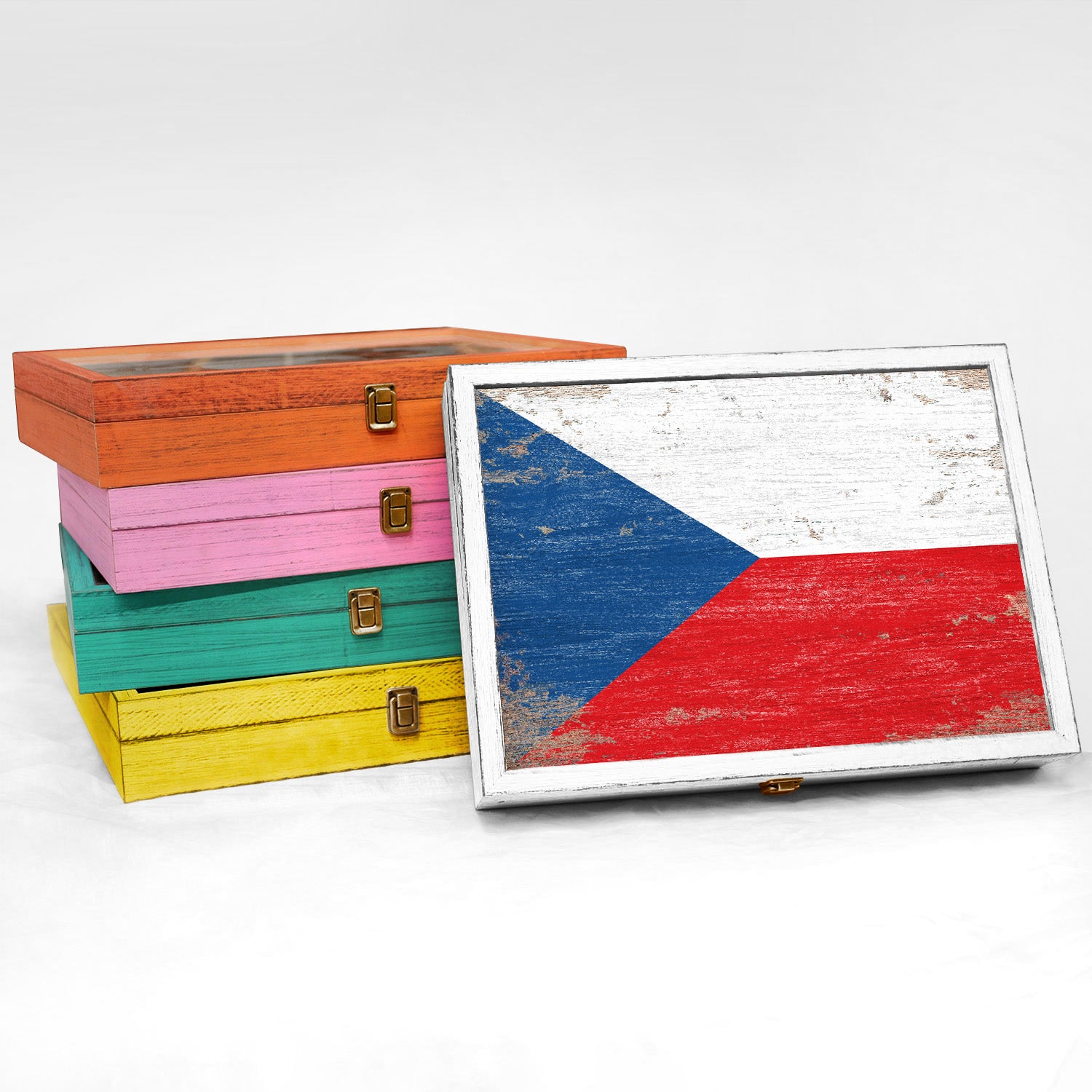 Czechia Wood Flag Frame Keepsake Box