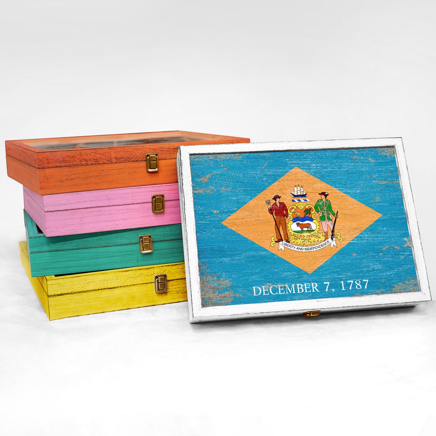 Delaware State Wood Flag Frame Keepsake Box