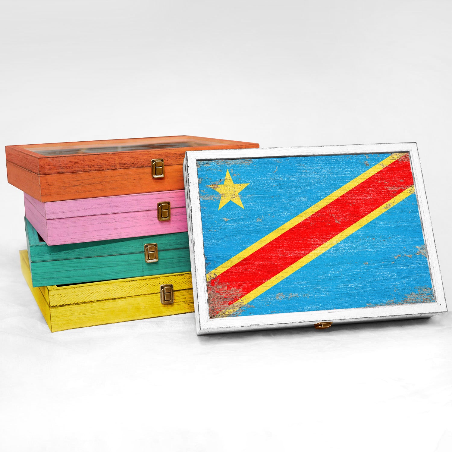 Democratic Republic of the Congo Wood Flag Keepsake Box
