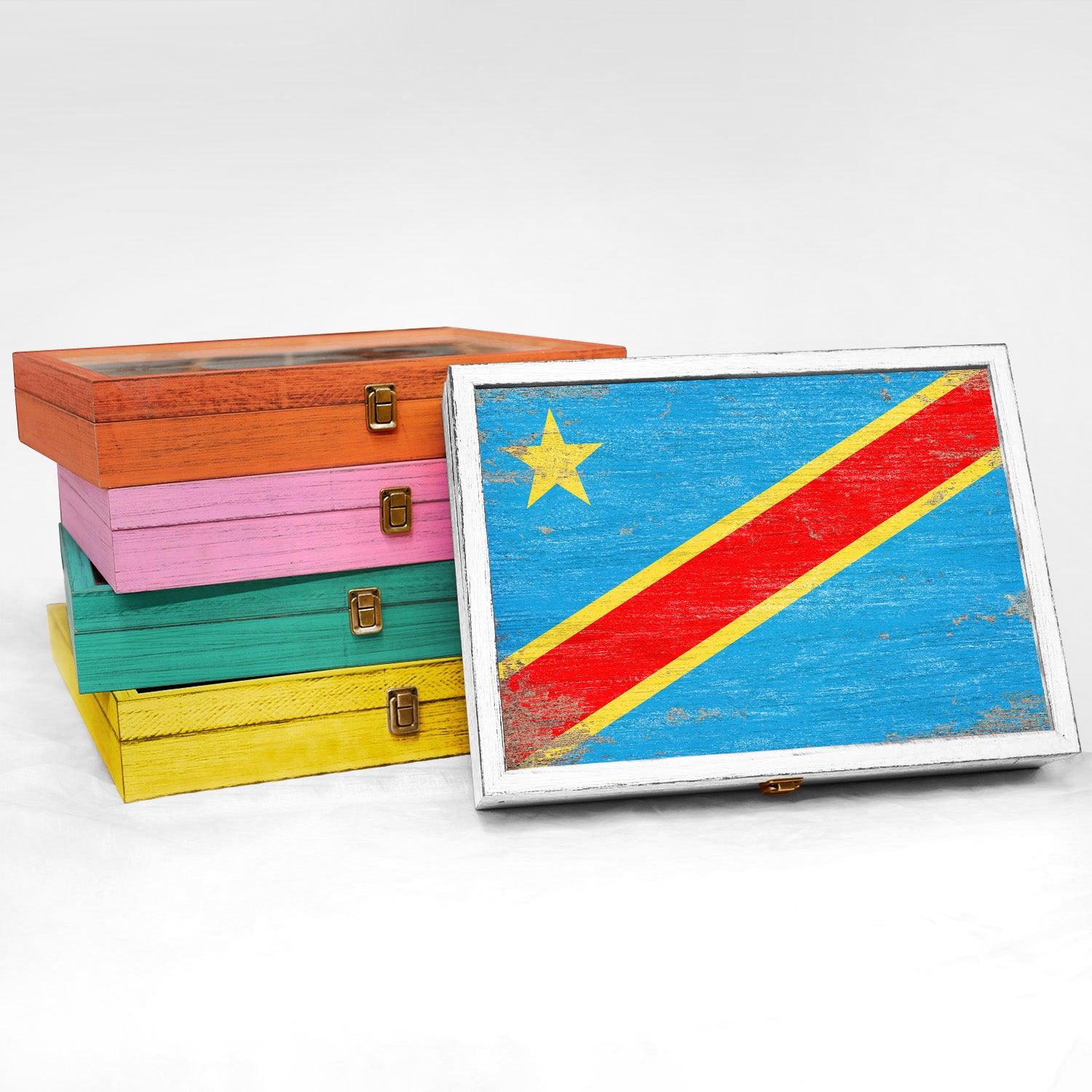 Democratic Republic of the Congo Wood Flag Frame Keepsake Box