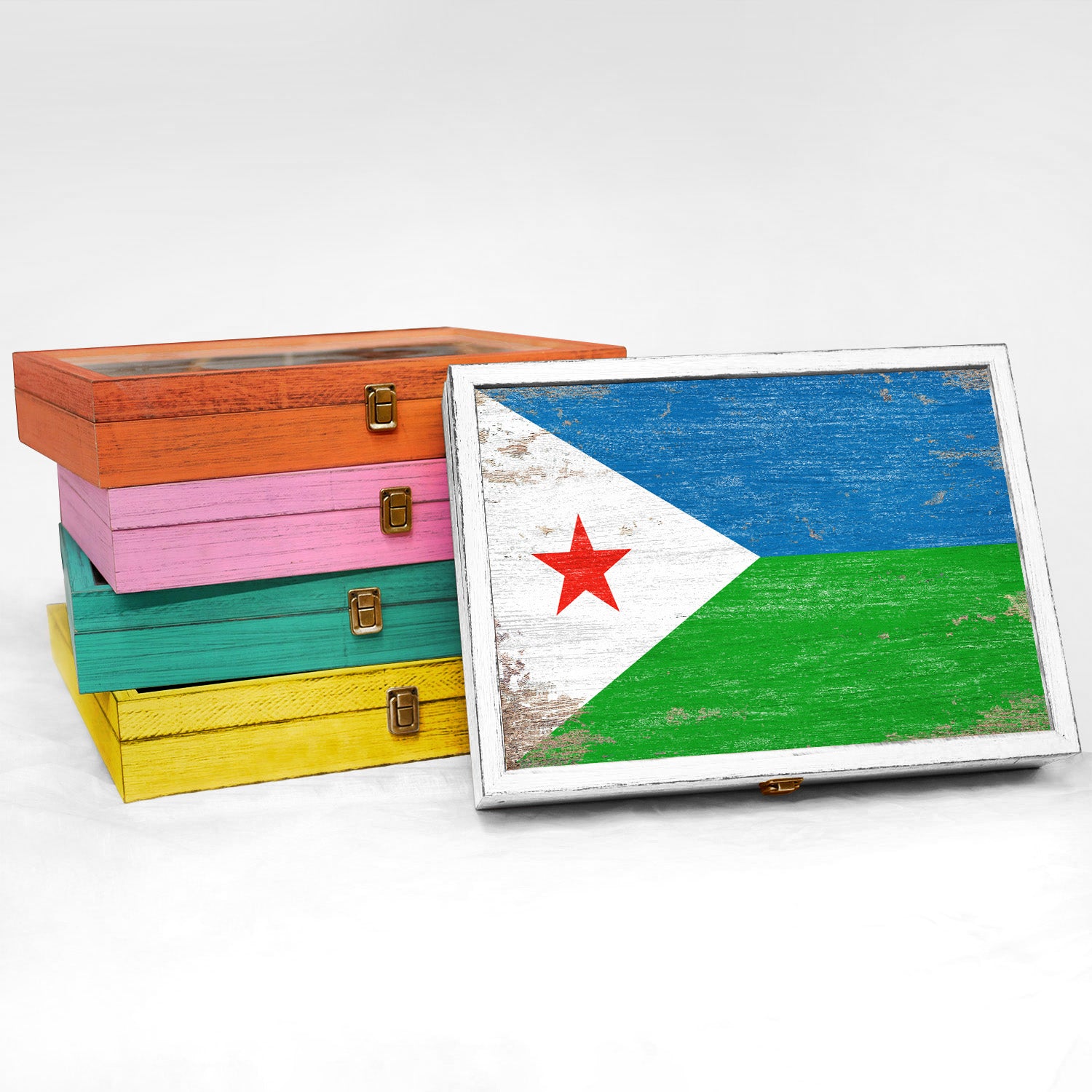 Djibouti Wood Flag Frame Keepsake Box