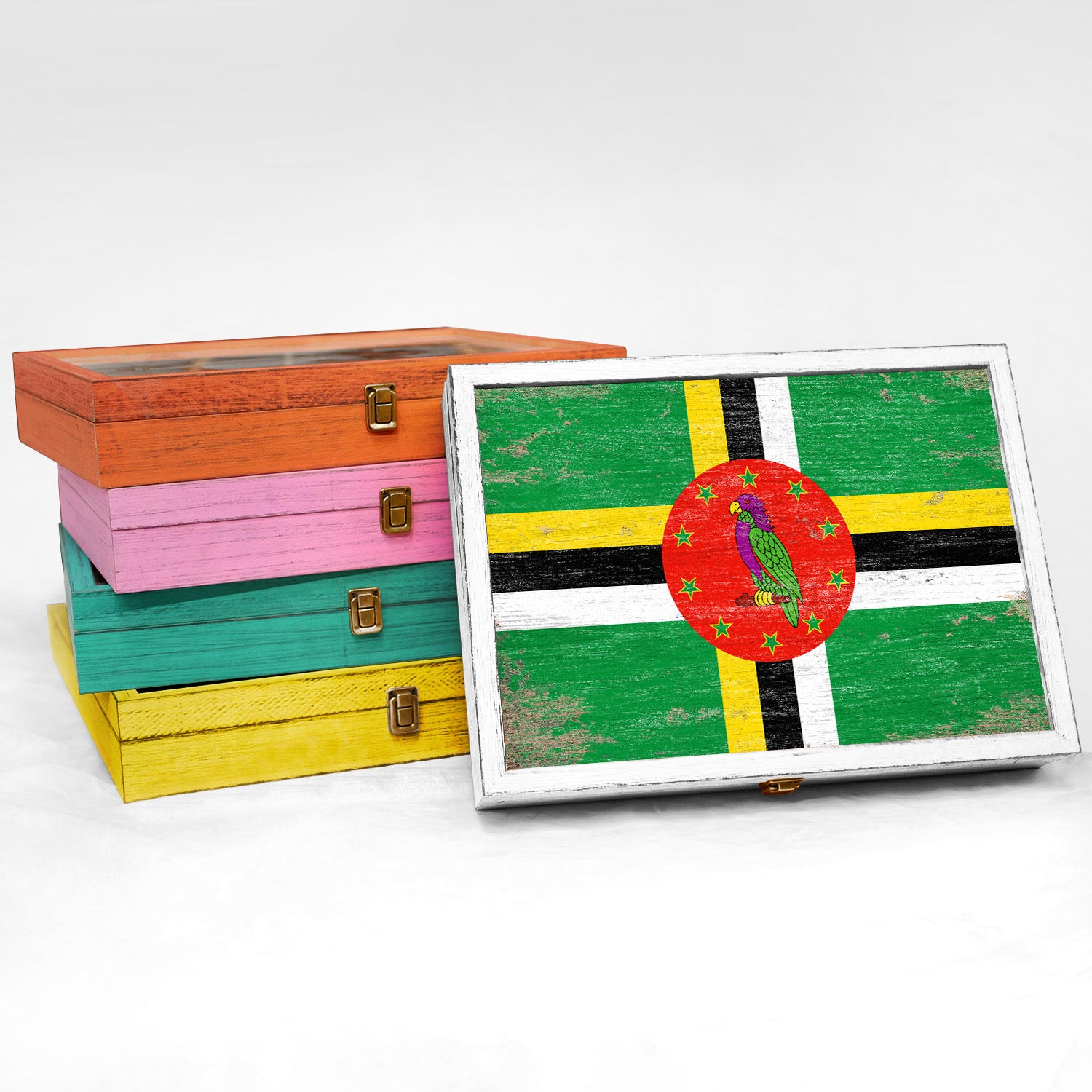 Dominica Wood Flag Keepsake Box