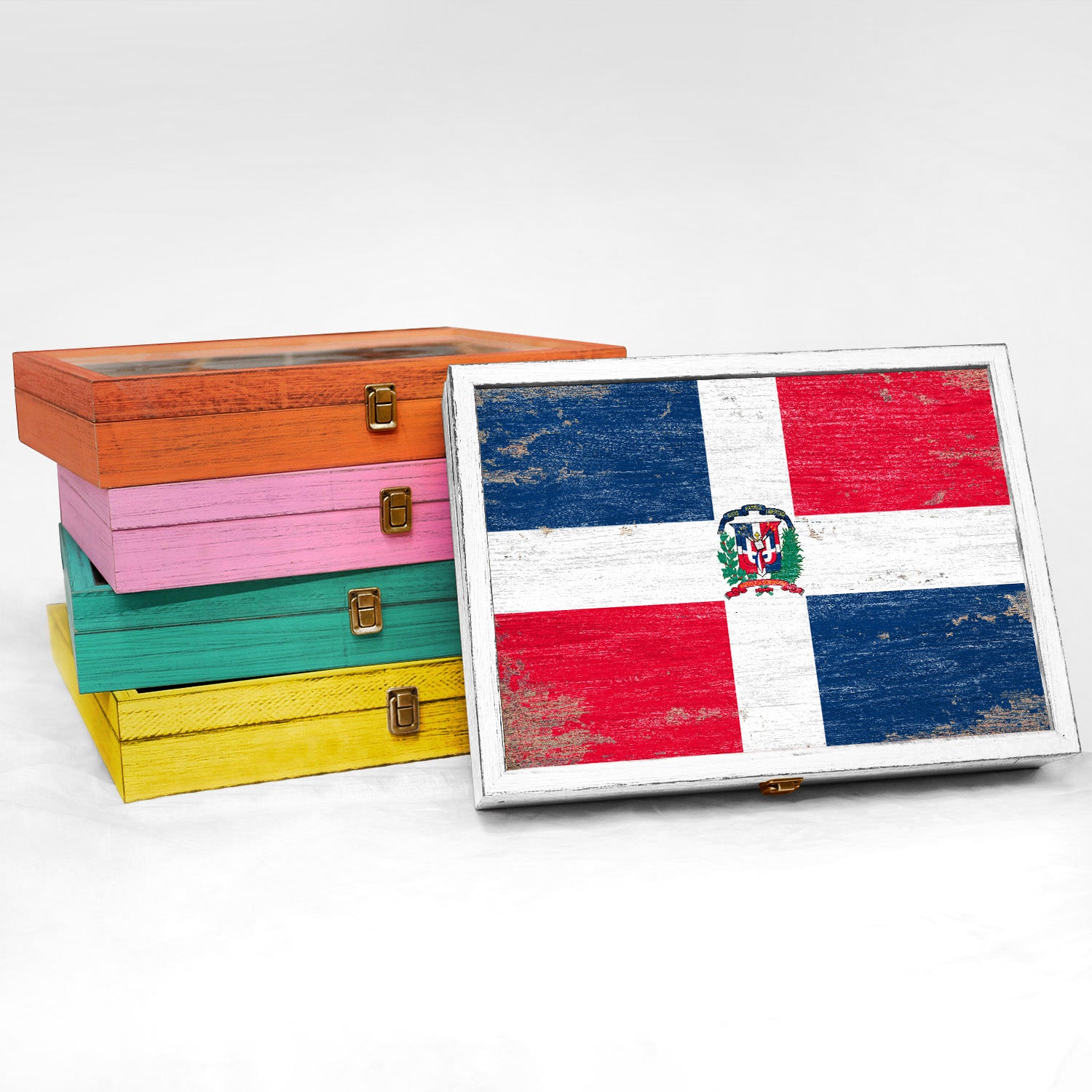 Dominican Republic Wood Flag Frame Keepsake Box