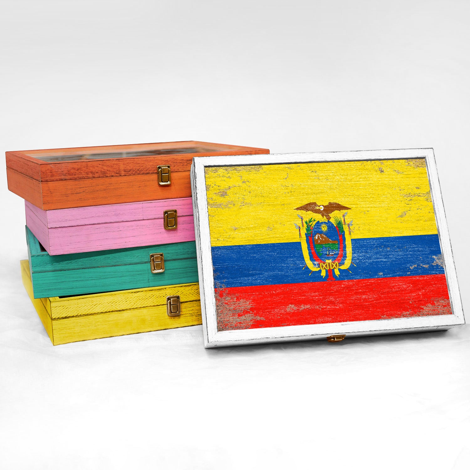 Ecuador Wood Flag Frame Keepsake Box