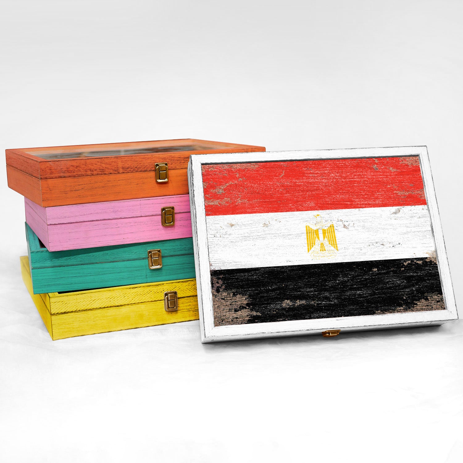 Egypt Wood Flag Frame Keepsake Box