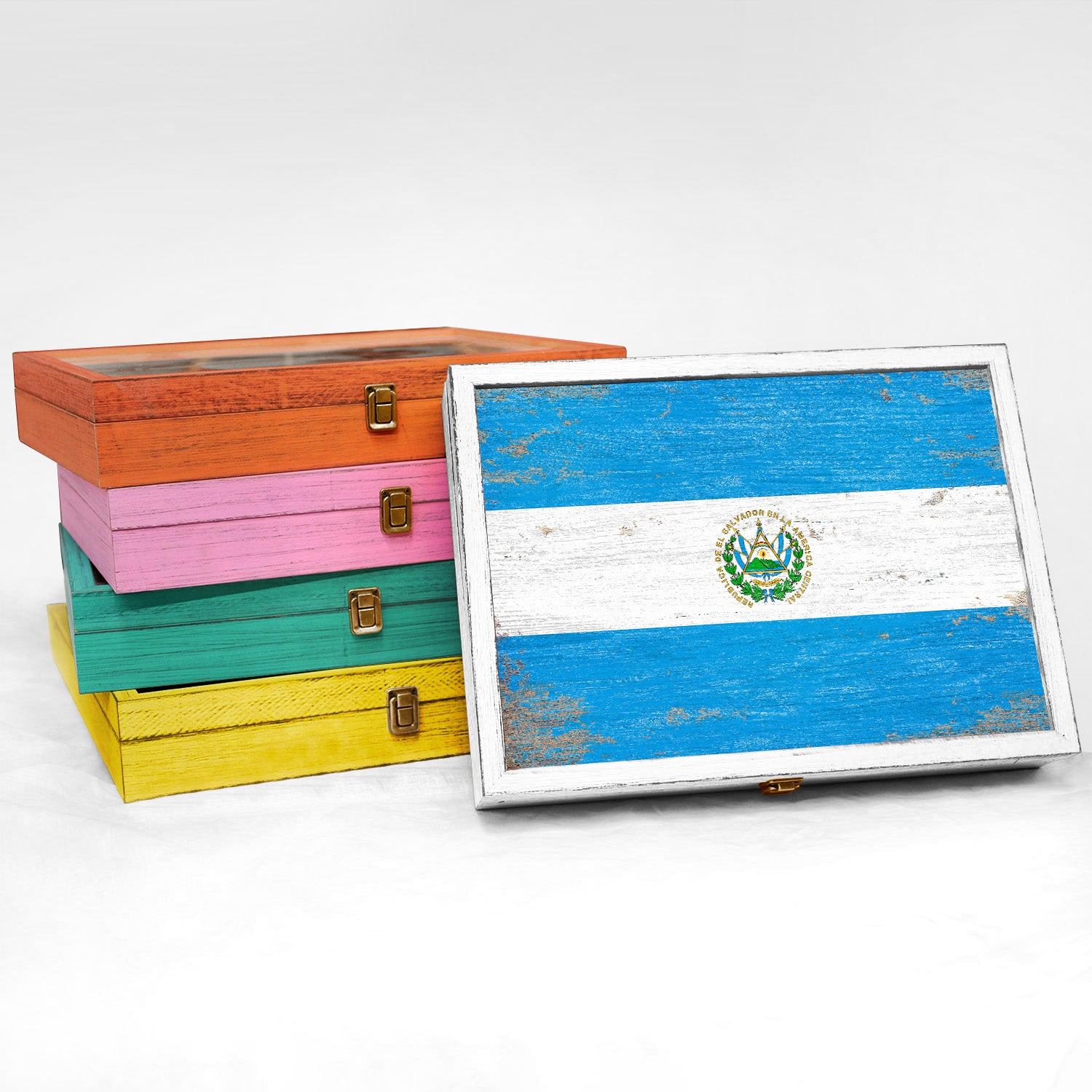 El Salvador Wood Flag Frame Keepsake Box