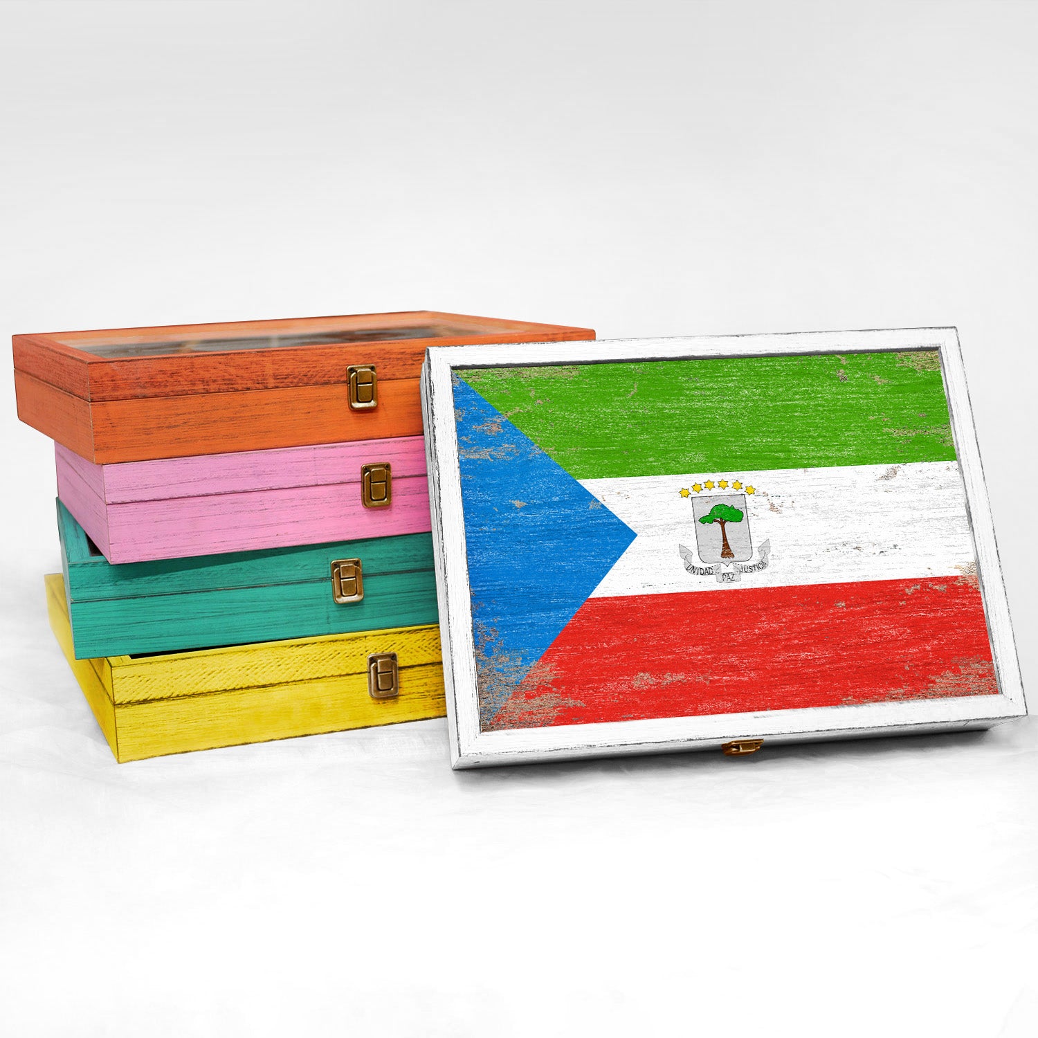 Equatorial Guinea Wood Flag Frame Keepsake Box