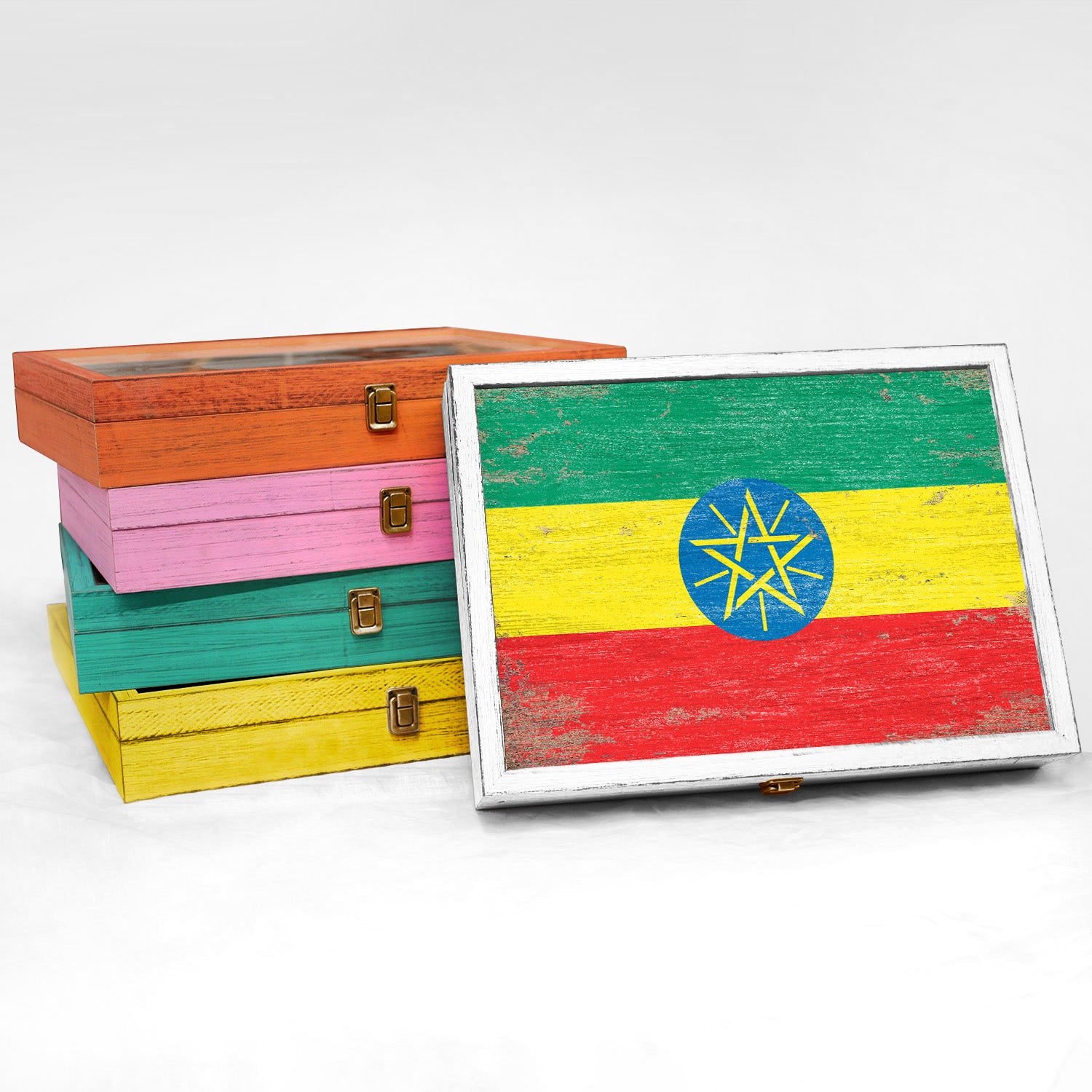 Ethiopia Wood Flag Frame Keepsake Box