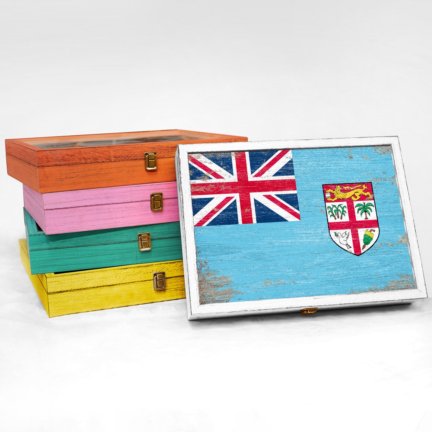 Fiji Wood Flag Frame Keepsake Box