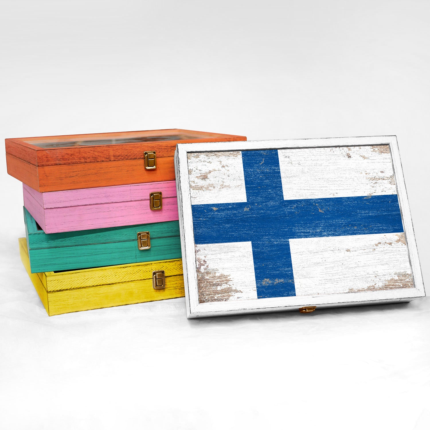 Finland Wood Flag Frame Keepsake Box