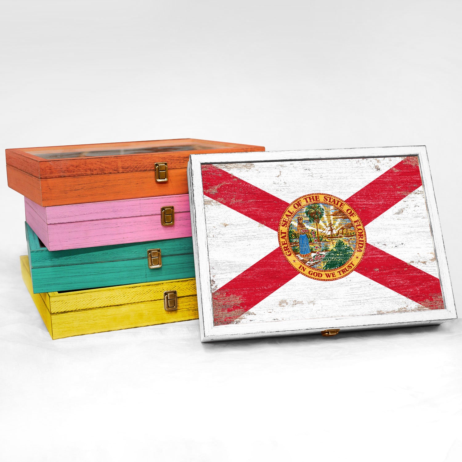 Florida State Wood Flag Frame Keepsake Box