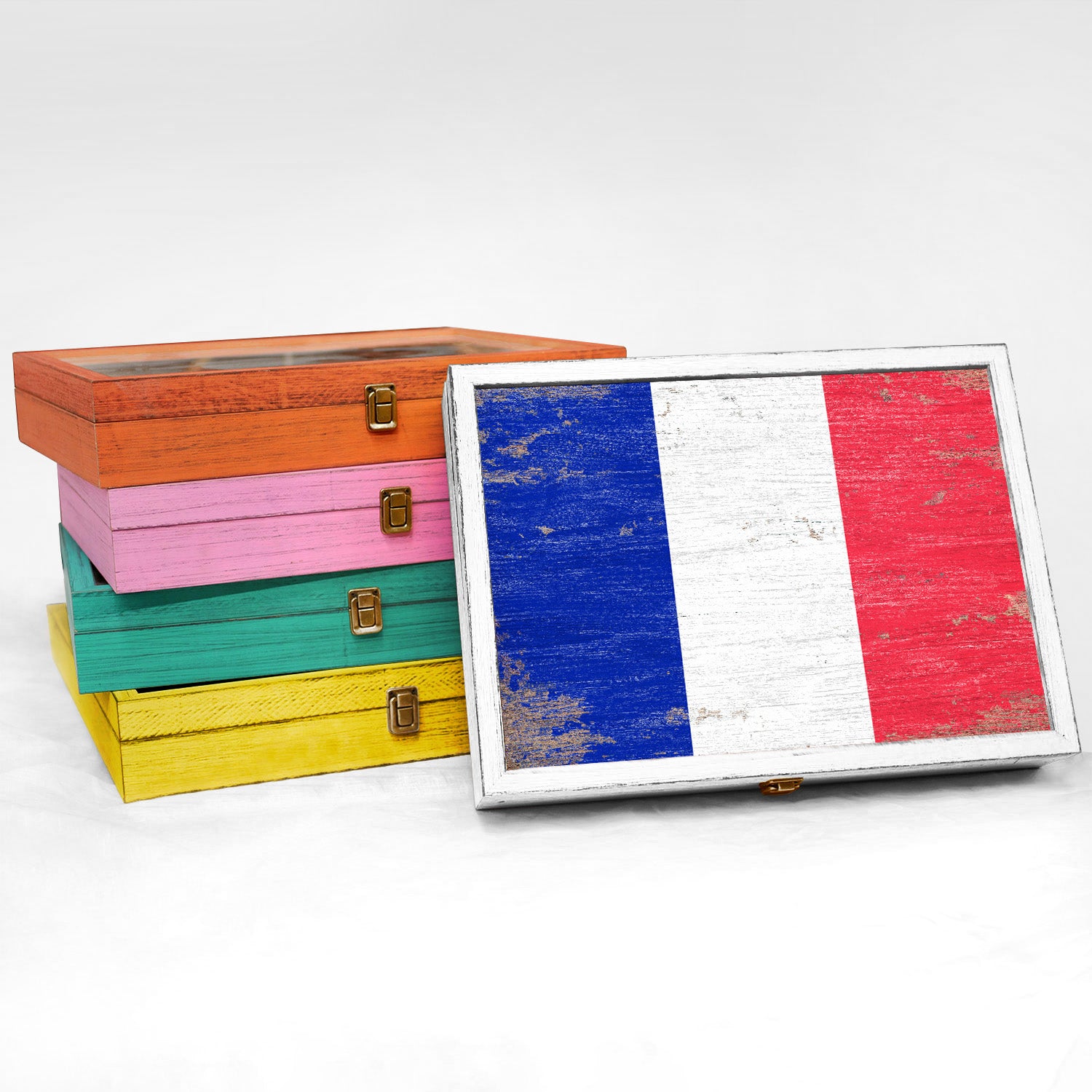 France Wood Flag Frame Keepsake Box