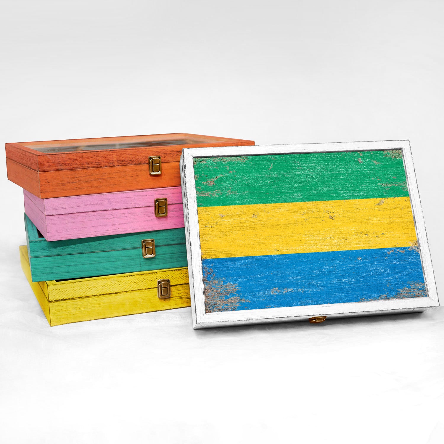 Gabon Wood Flag Keepsake Box