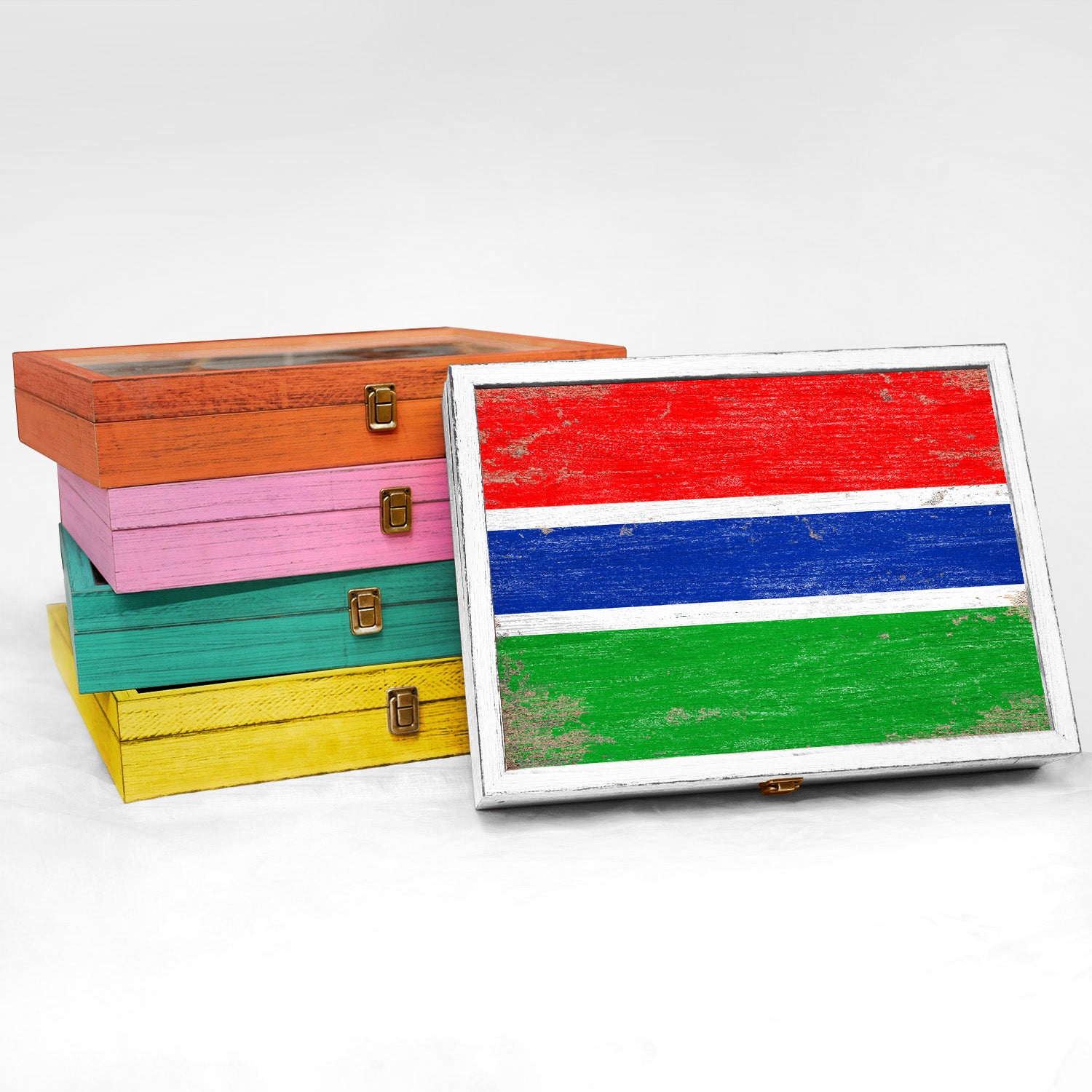 Gambia Wood Flag Frame Keepsake Box