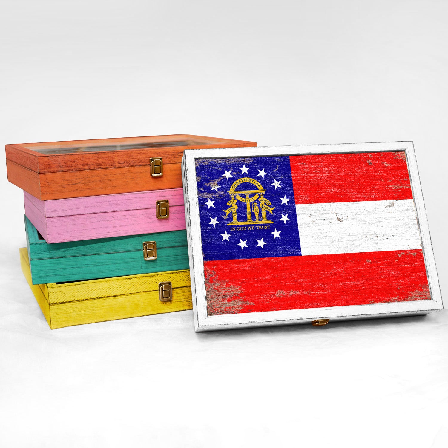 Georgia State Wood Flag Keepsake Box